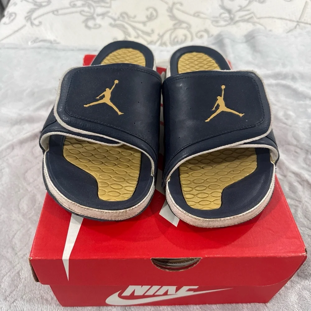 Nike mens Navy and Gold Jordan Slide Sandals